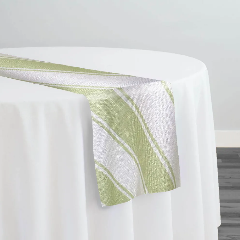 Cabana Stripe (Slub Print) Table Runner in Sage / White