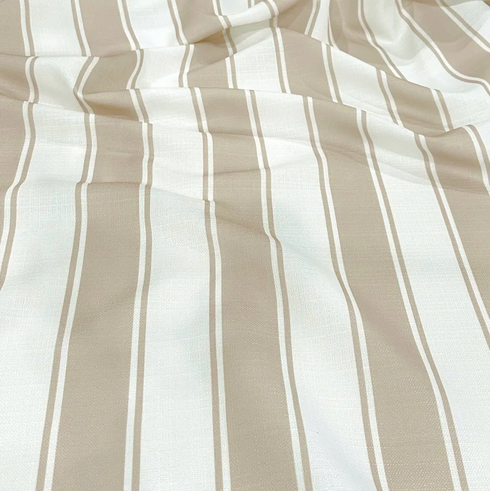 Cabana Stripe (Slub Print) Table Runner in Taupe / White