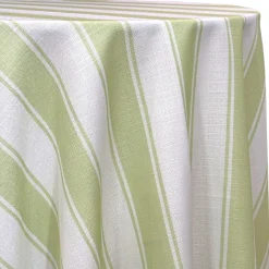 Cabana Stripe (Slub Print) Table Linen in Sage / White
