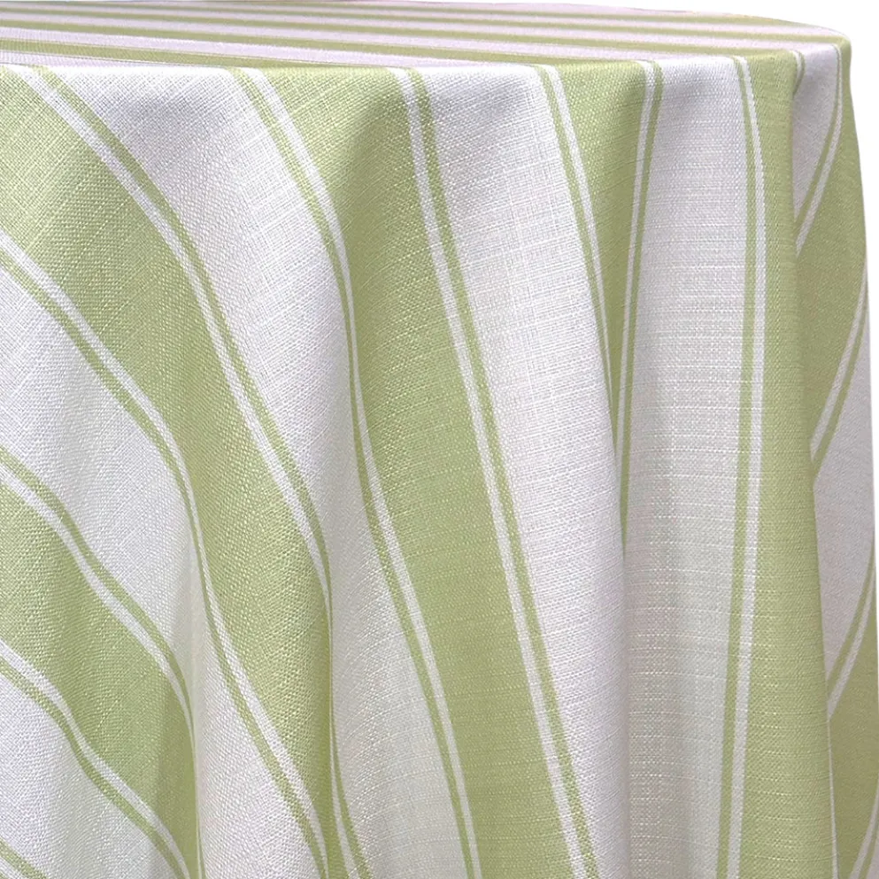 Cabana Stripe (Slub Print) Table Linen in Sage / White