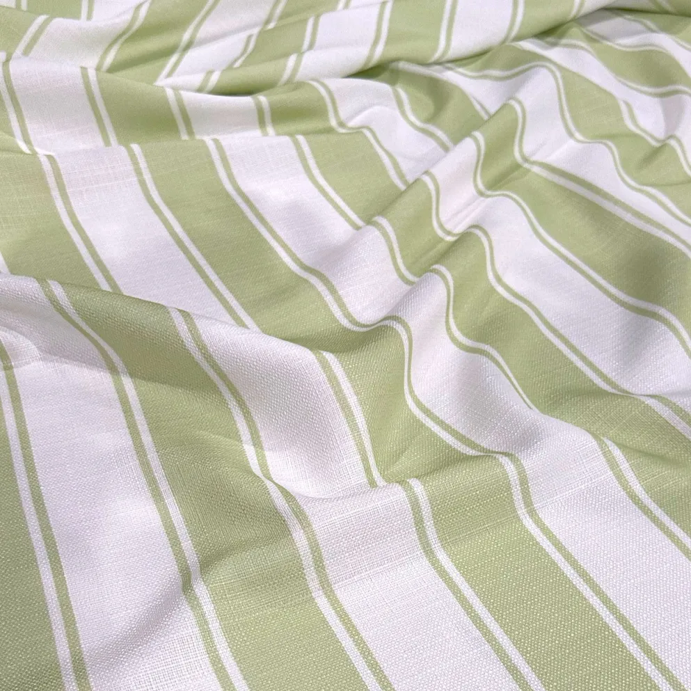 Cabana Stripe (Slub Print) Table Linen in Sage / White