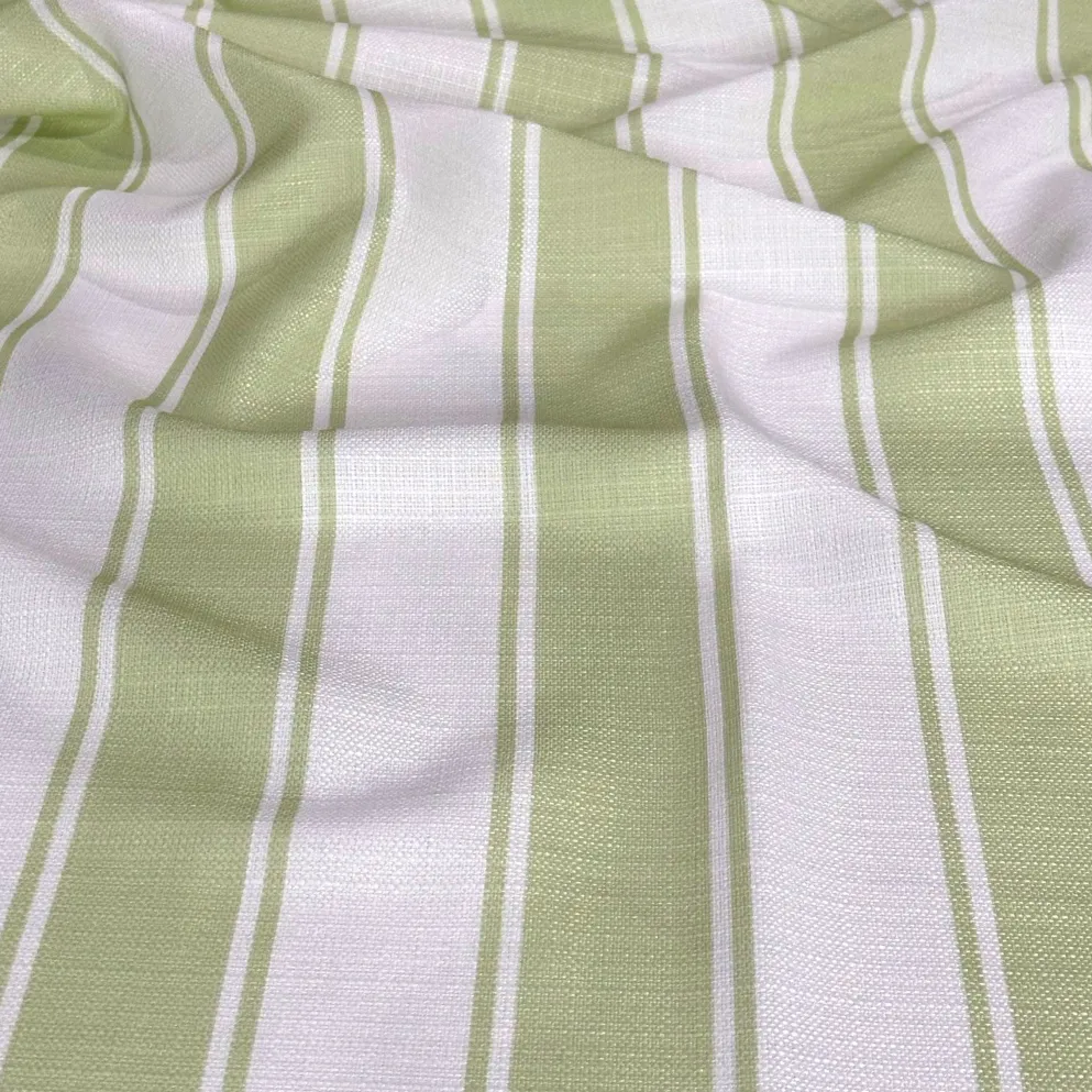 Cabana Stripe (Slub Print) Table Linen in Sage / White