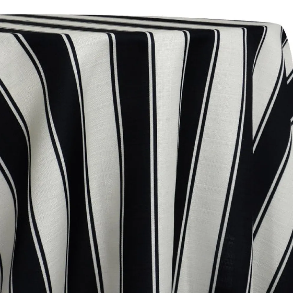 Cabana Stripe (Slub Print) Table Linen in Black / White