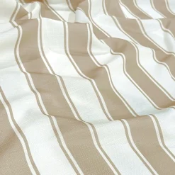 Cabana Stripe (Slub Print) Table Linen in Taupe / White