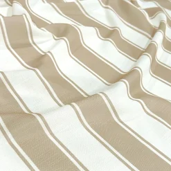 Cabana Stripe (Slub Print) Table Linen in Taupe / White