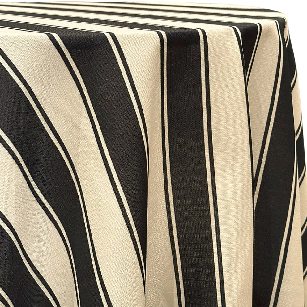 Cabana Stripe (Slub Print) Table Linen in Black / Ivory