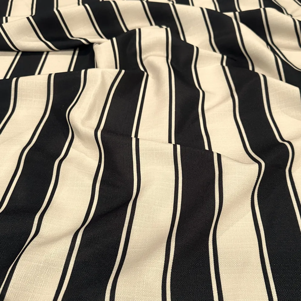 Cabana Stripe (Slub Print) Table Linen in Black / Ivory