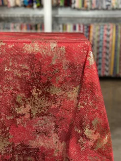 Cascade Jacquard Table Linen in Red and Gold