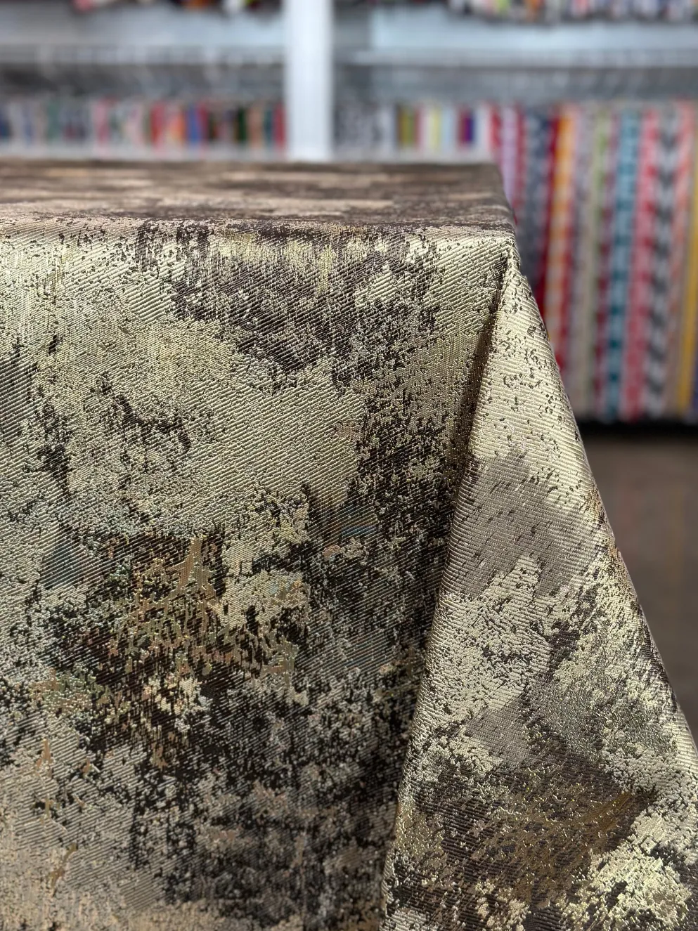 Cascade Jacquard Table Linen in Brown and Gold