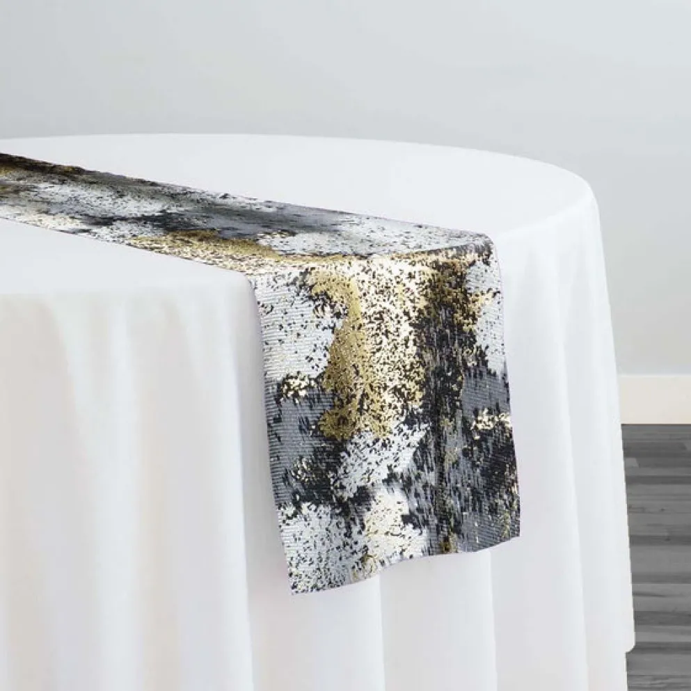 Cascade Jacquard Table Runner in Black and Gold