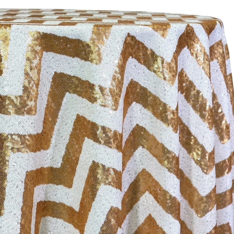 Chevron Glitz Sequins Table Linen in Gold