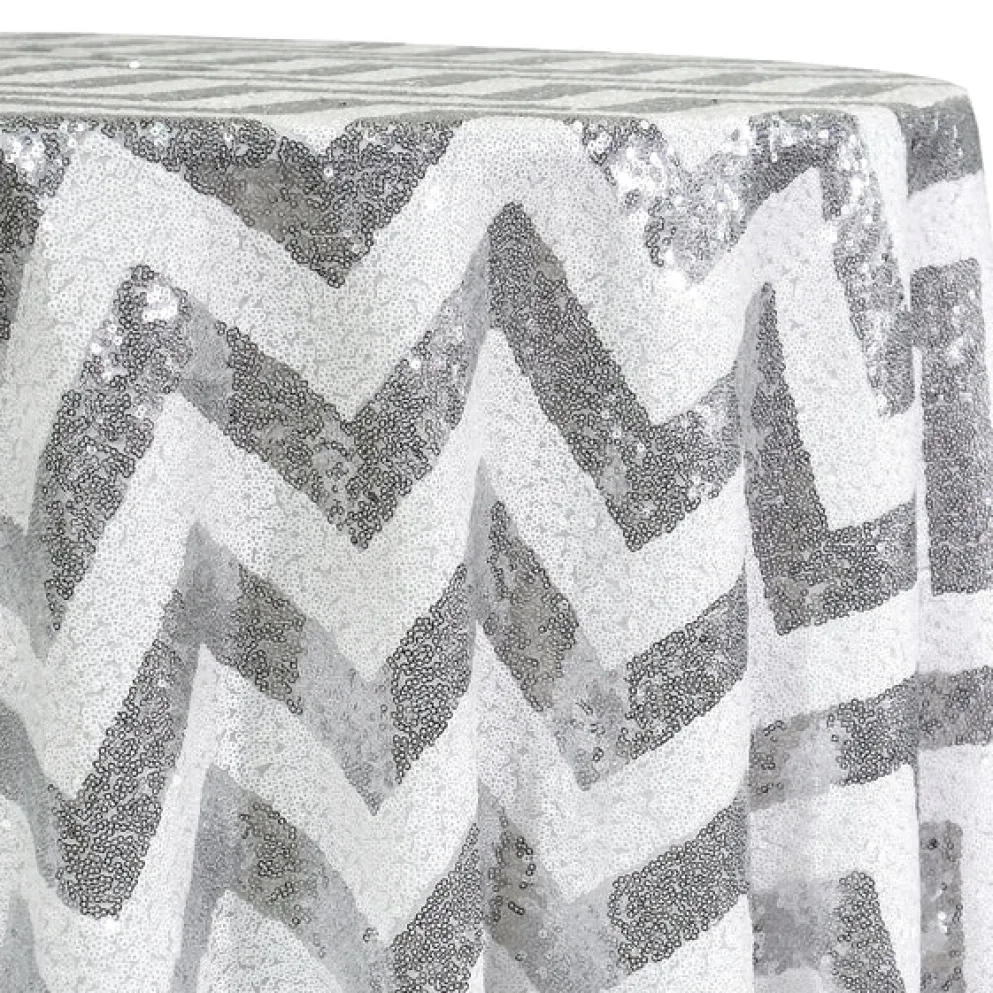 Chevron Glitz Sequins Table Linen in Silver