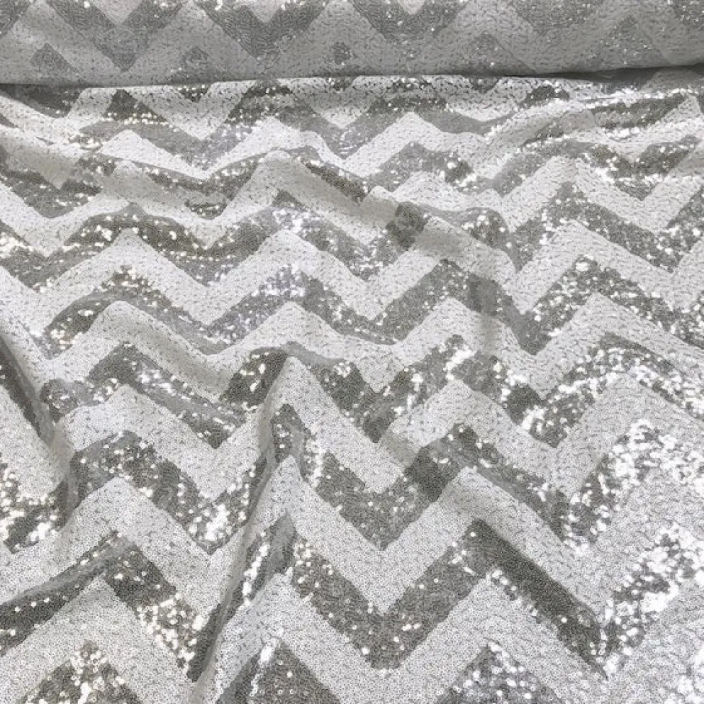 Chevron Glitz Sequins Table Linen in Silver