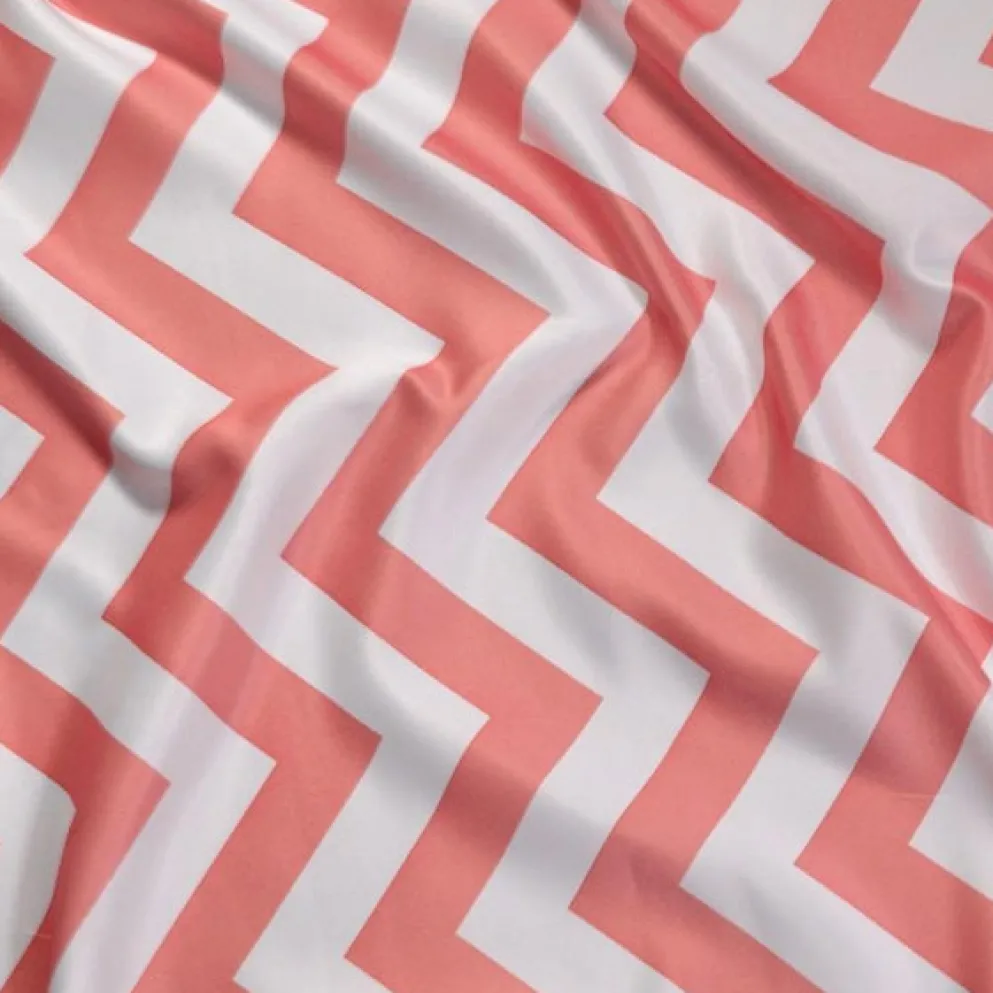 Chevron Print (Lamour) Table Linen in Coral and White