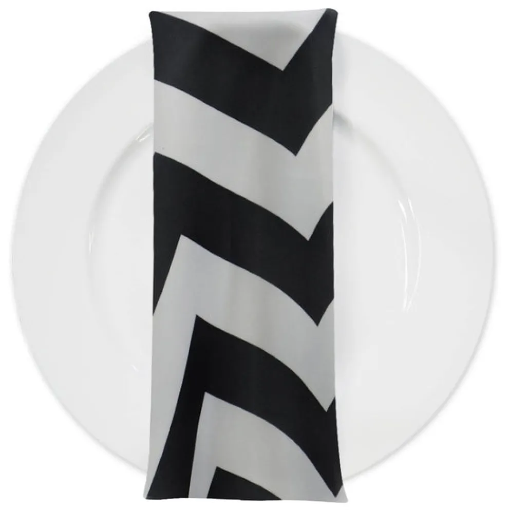 Chevron Print (Lamour) Table Napkin in Black and White