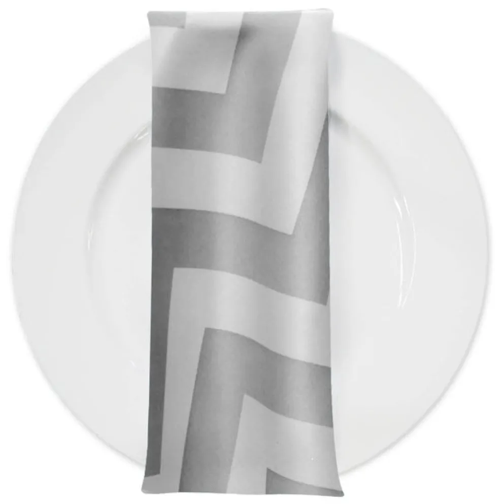 Chevron Print (Lamour) Table Napkin in Silver and White