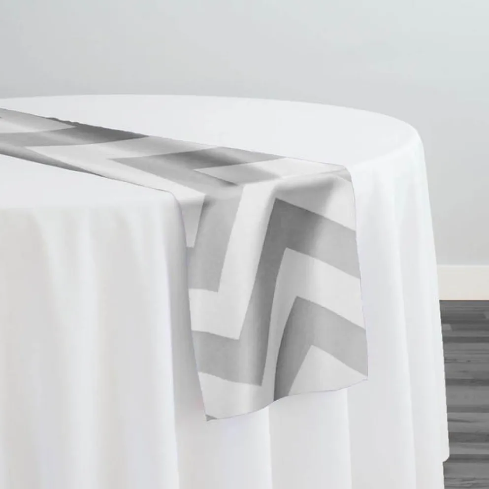 Chevron Print (Lamour) Table Runner in Silver and White
