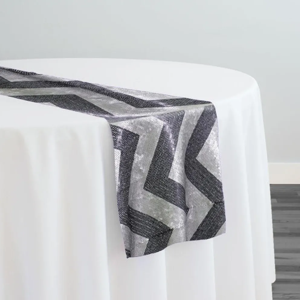 Chevron Sequins Table Runner in Black