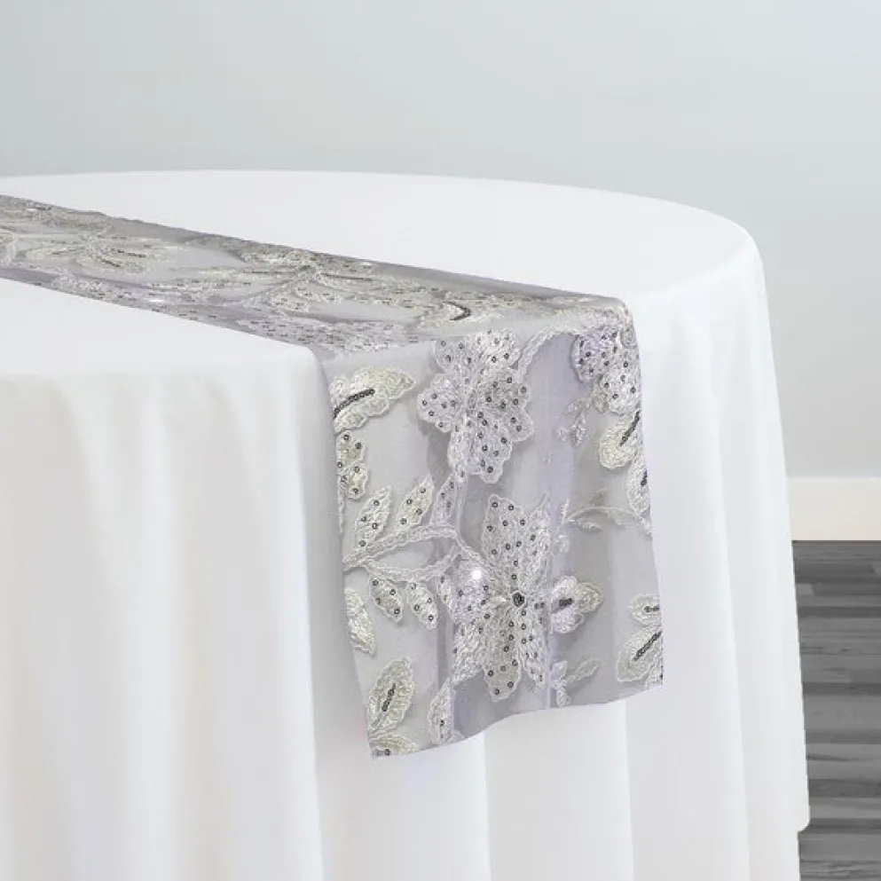 Claire Lace Table Runner in Silver and White