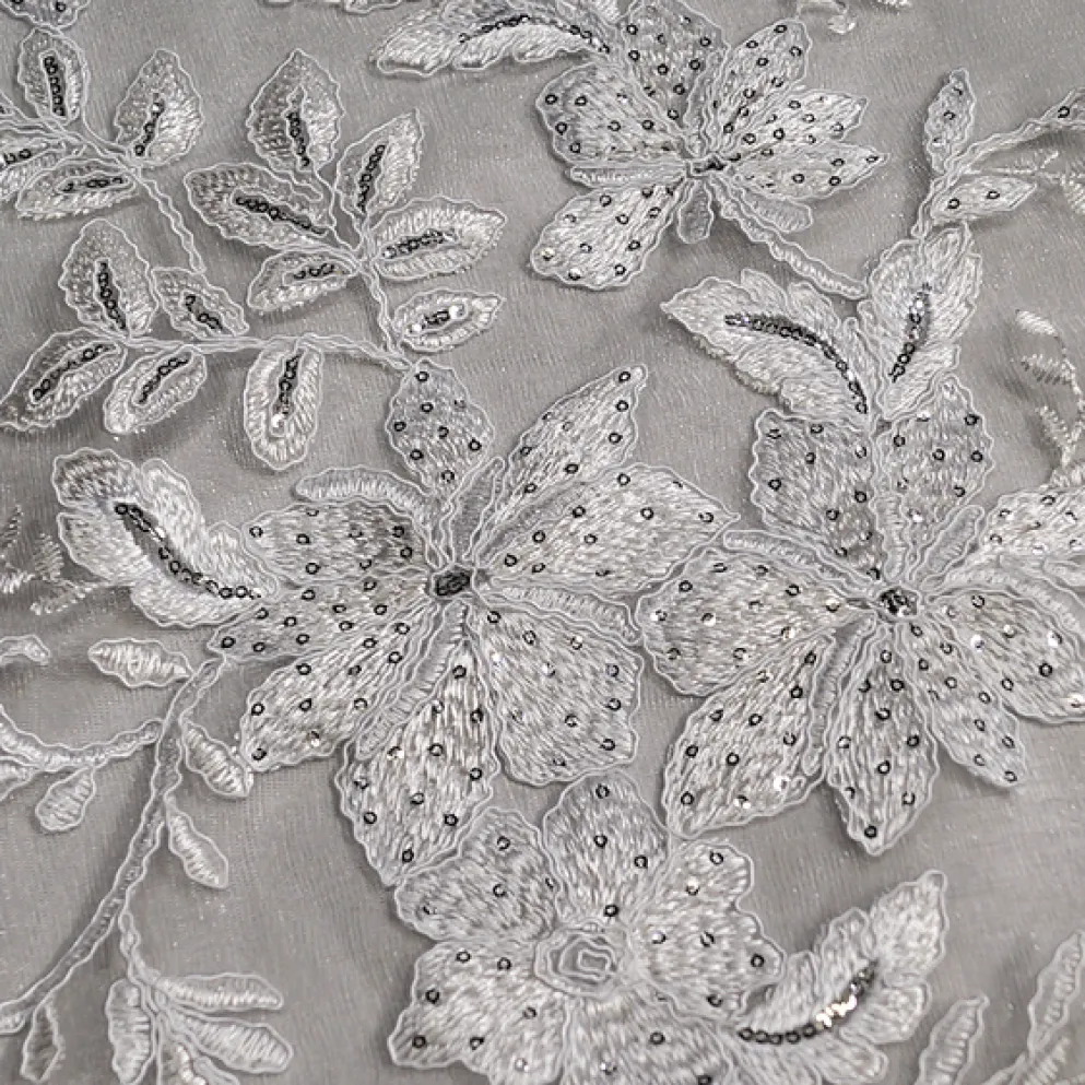 Claire Lace Table Runner in Silver and White