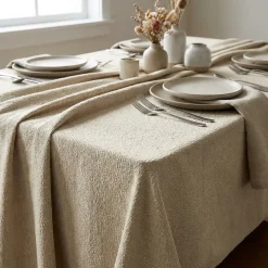 Cloud Chenille Table Linen in Sand