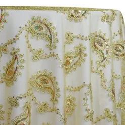 Cocoa Paisley Embroidery Table Linen in Gold