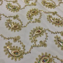 Cocoa Paisley Embroidery Table Linen in Gold