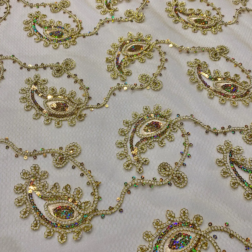 Cocoa Paisley Embroidery Table Linen in Gold