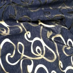 Contempo Scroll Sheer Table Linen in Navy