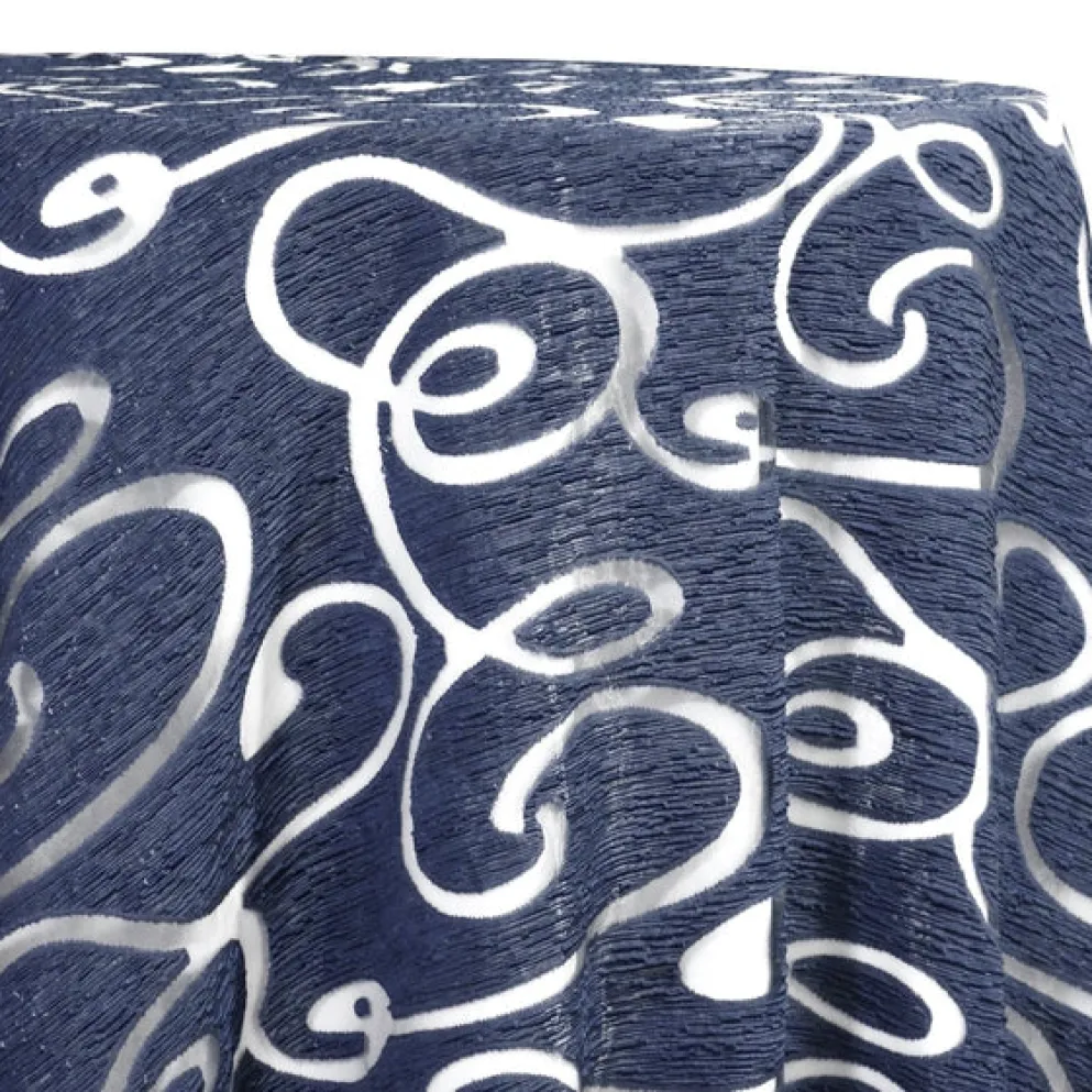 Contempo Scroll Sheer Table Linen in Navy