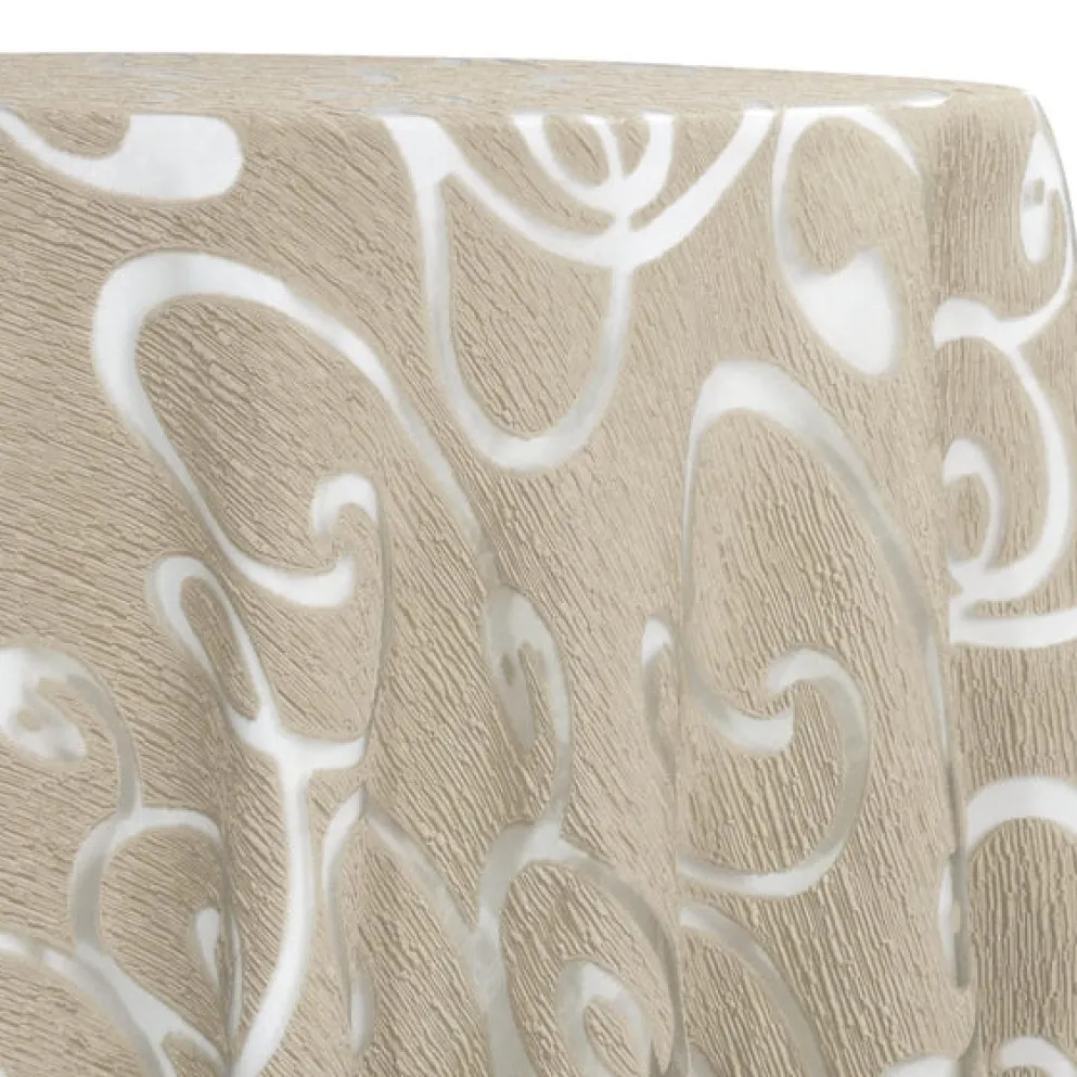 Contempo Scroll Sheer Table Linen in Champagne