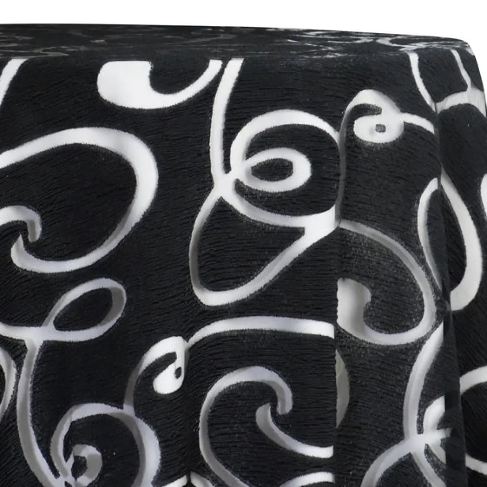 Contempo Scroll Sheer Table Linen in Black