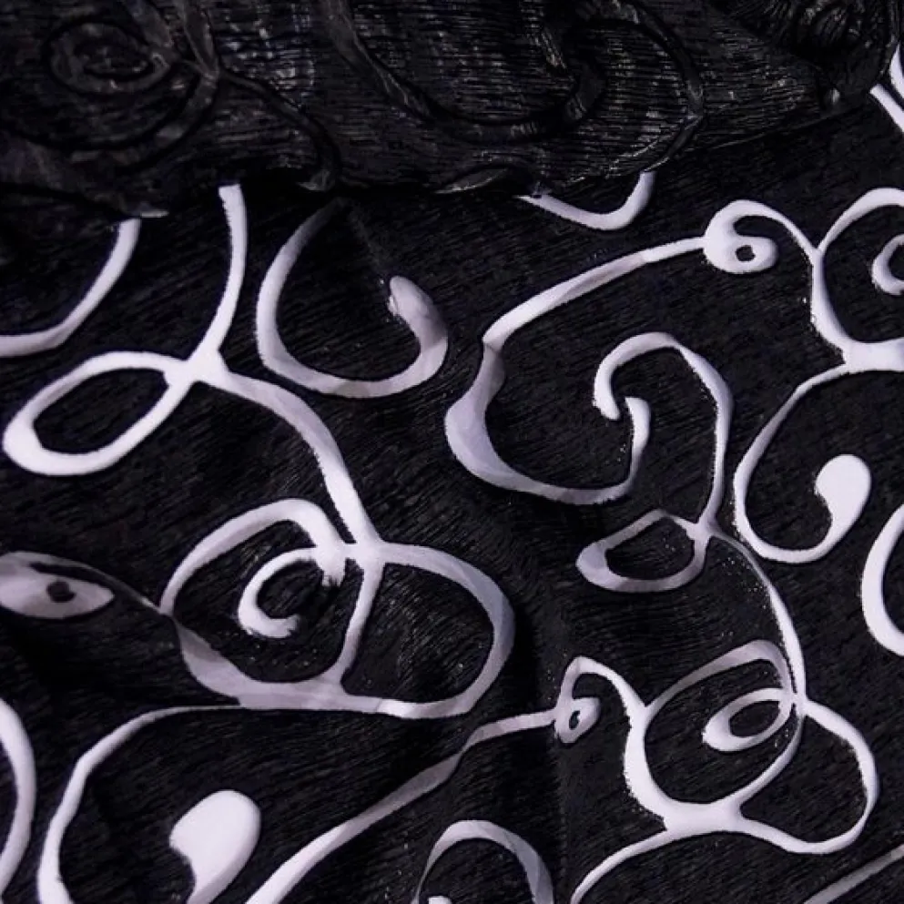 Contempo Scroll Sheer Table Linen in Black