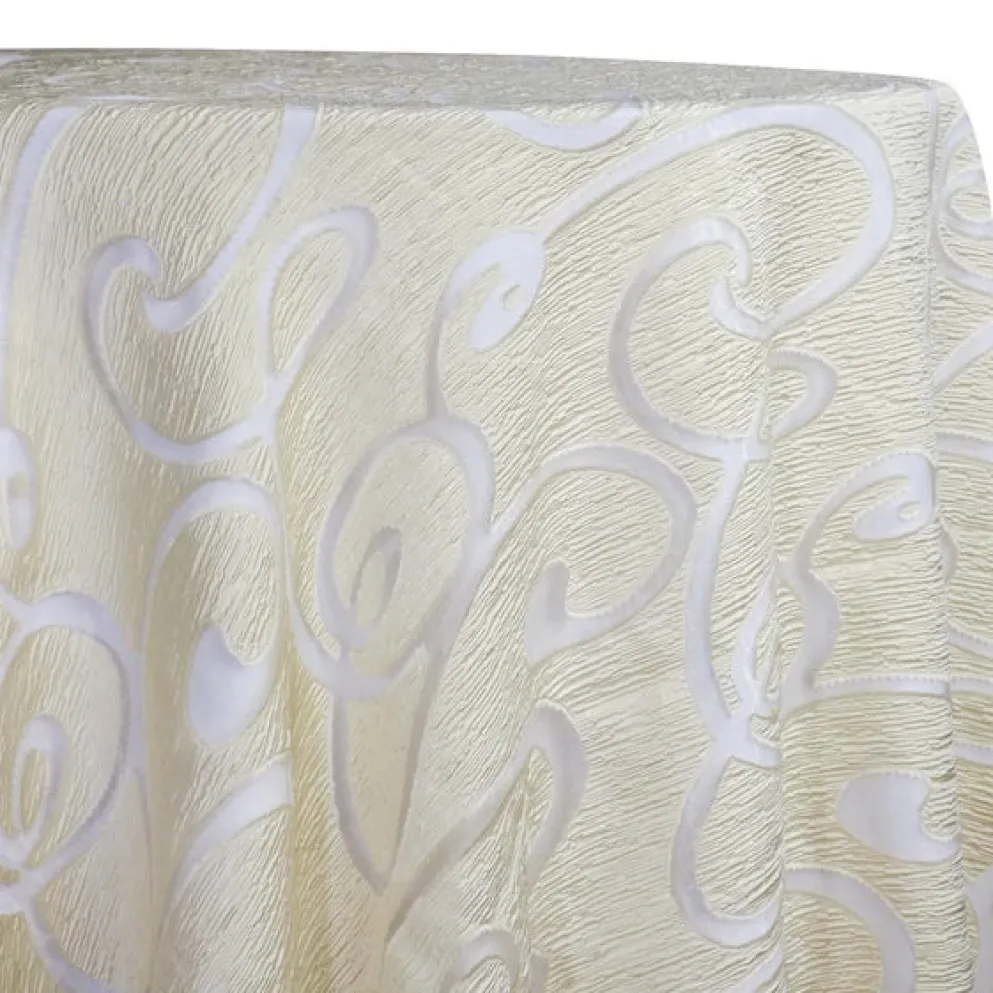Contempo Scroll Sheer Table Linen in Ivory