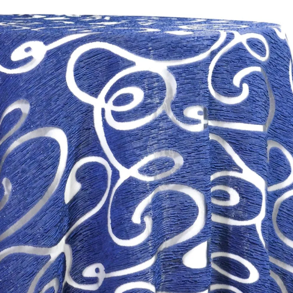 Contempo Scroll Sheer Table Linen in Royal