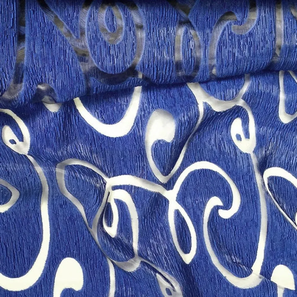Contempo Scroll Sheer Table Linen in Royal