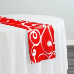 Contempo Scroll Sheer Table Runner in Red
