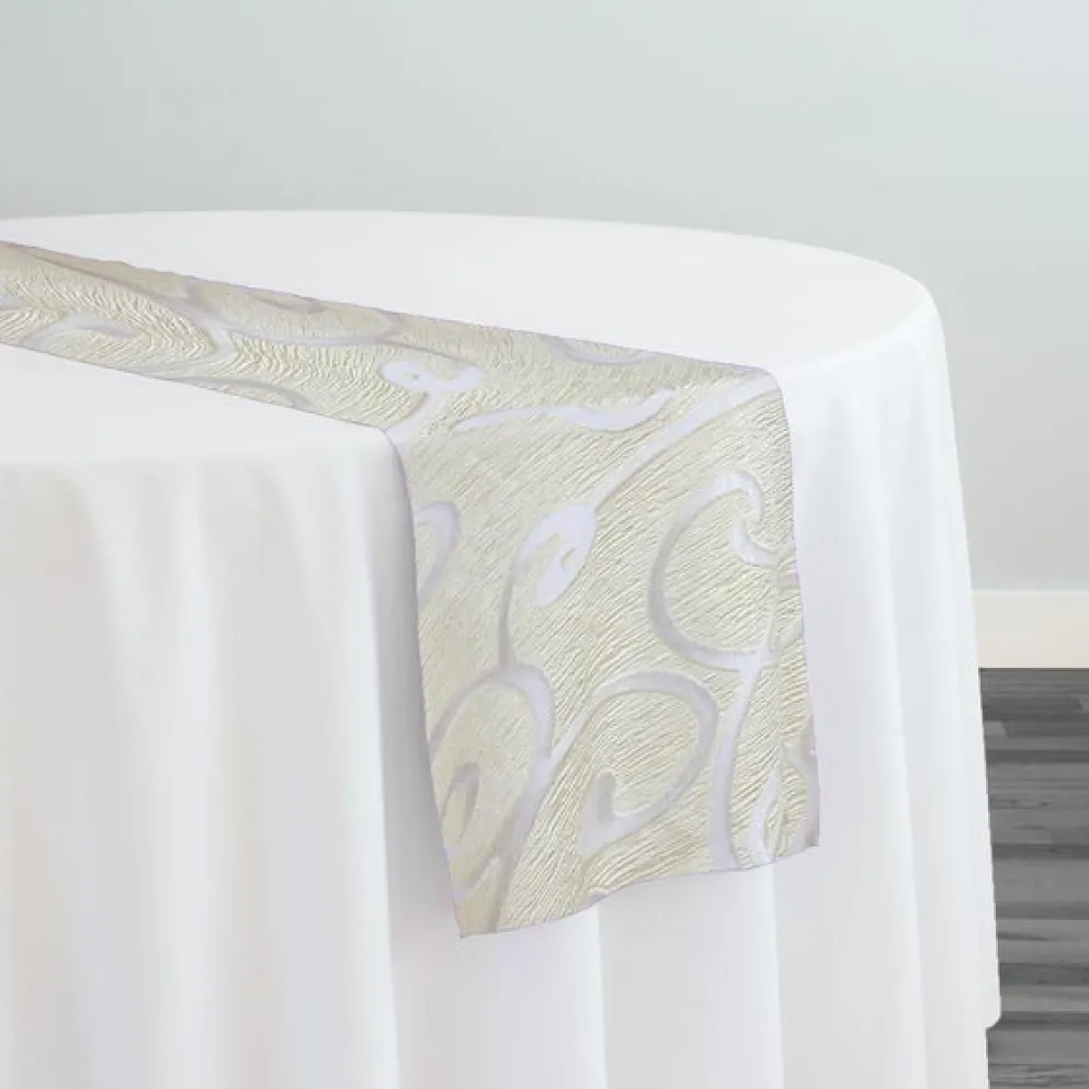 Contempo Scroll Sheer Table Runner in Ivory