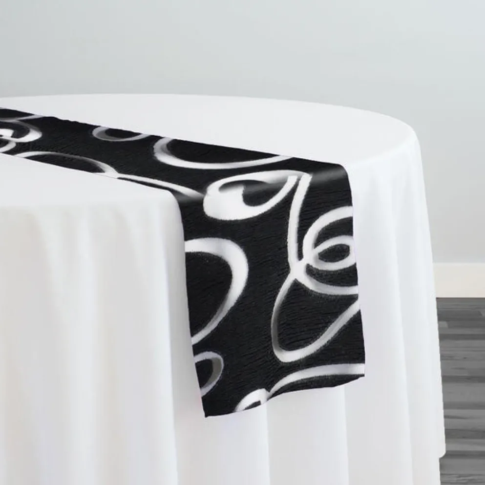 Contempo Scroll Sheer Table Runner in Black