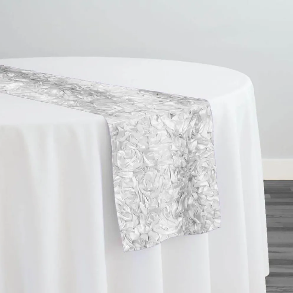 Curly Satin Table Runner in White