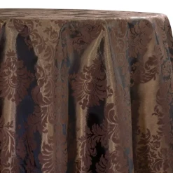 Damask Flocking Taffeta Table Linen in Brown on Brown
