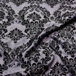 Damask Flocking Taffeta Table Linen in Black on Silver