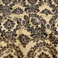 Damask Flocking Taffeta Table Linen in Black on Ivory