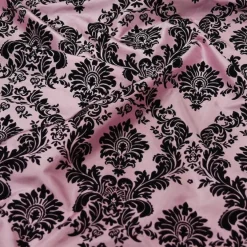 Damask Flocking Taffeta Table Linen in Black on Pink