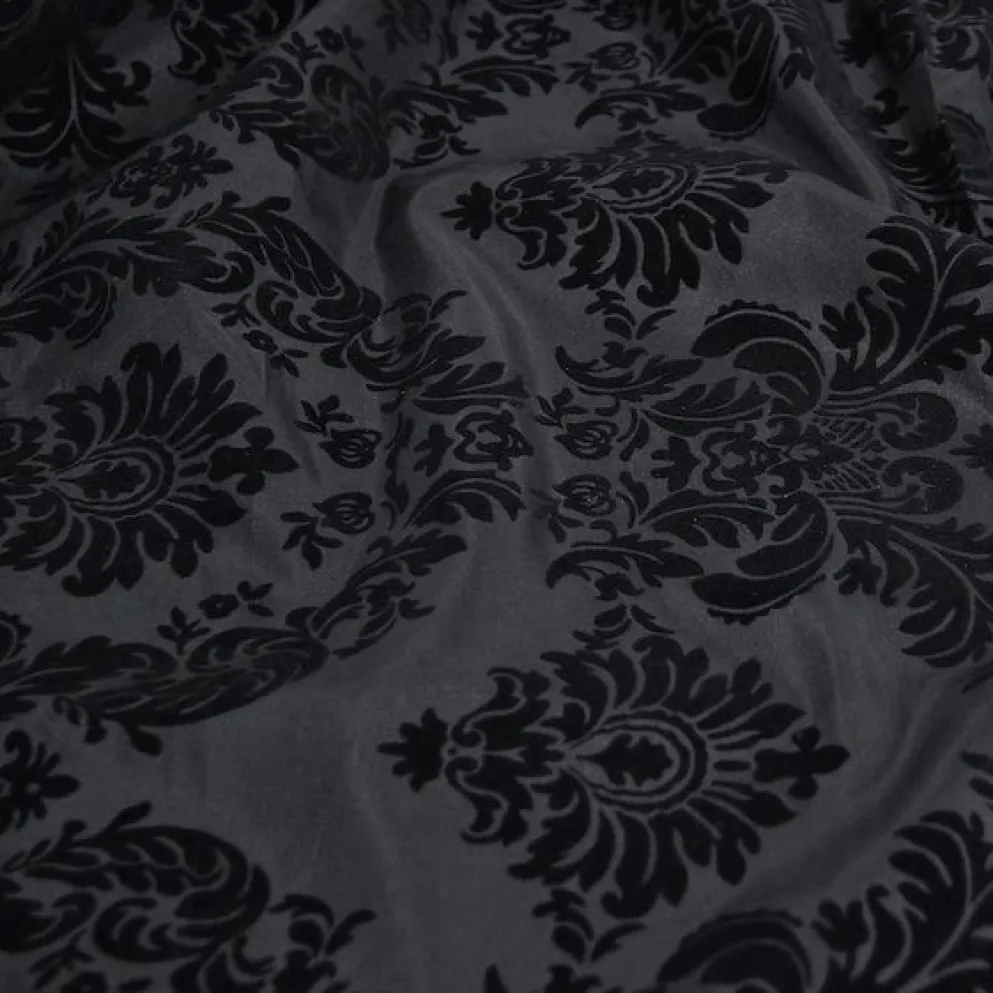 Damask Flocking Taffeta Table Linen in Black on Black