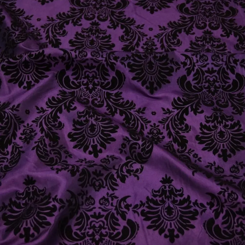 Damask Flocking Taffeta Table Runner in Black on Purple