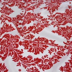 Damask Flocking Taffeta Table Runner in Red on White