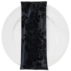 Damask Flocking Taffeta Table Napkin in Black on Black