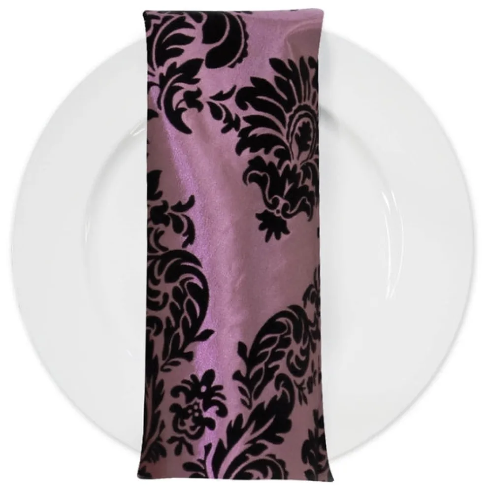 Damask Flocking Taffeta Table Napkin in Black on Pink