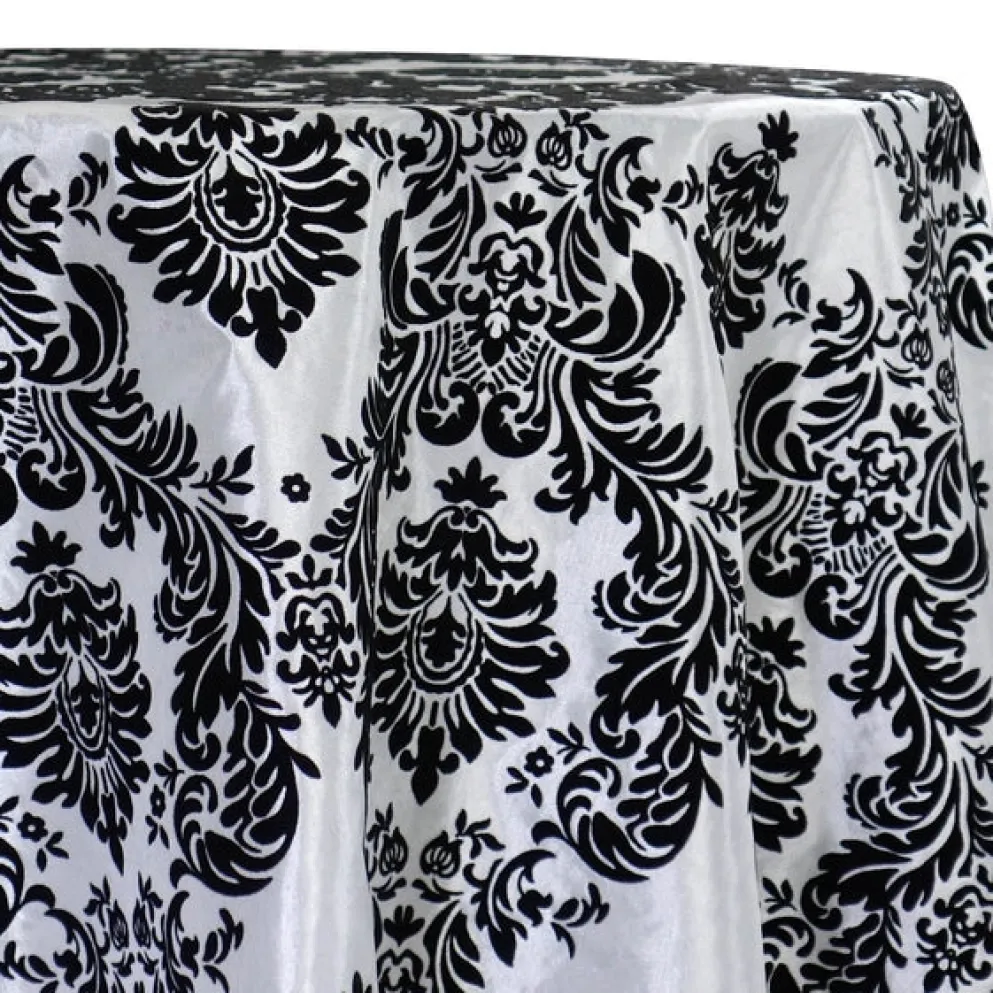 Damask Flocking Taffeta Table Linen in Black on White
